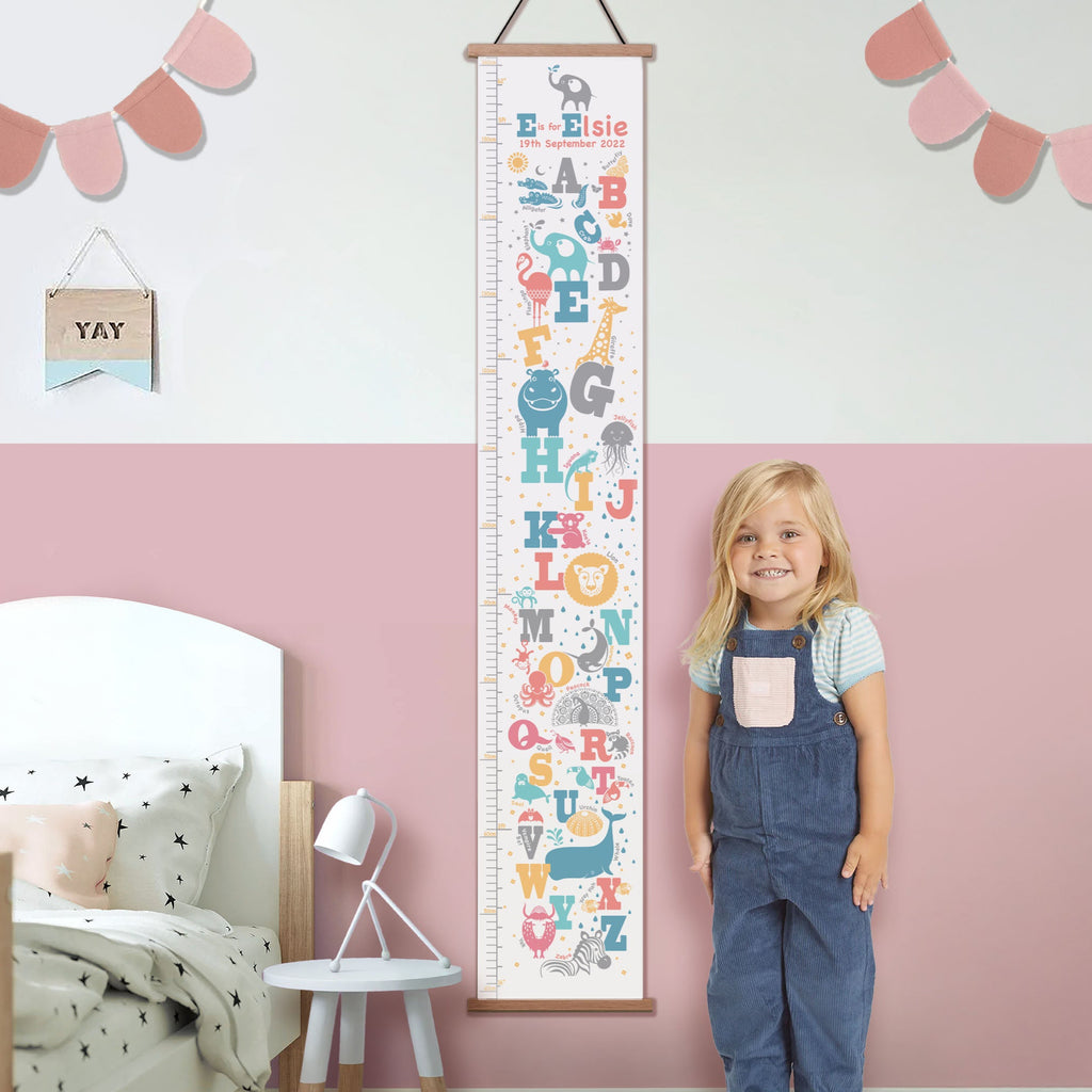 Personalised Animal Alphabet Canvas Height Chart