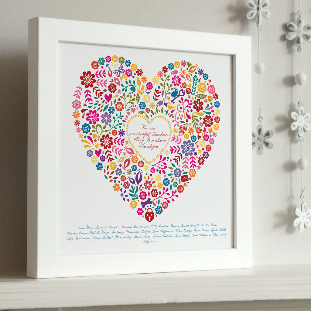 Framed Thank You Teacher Heart Personalised Print