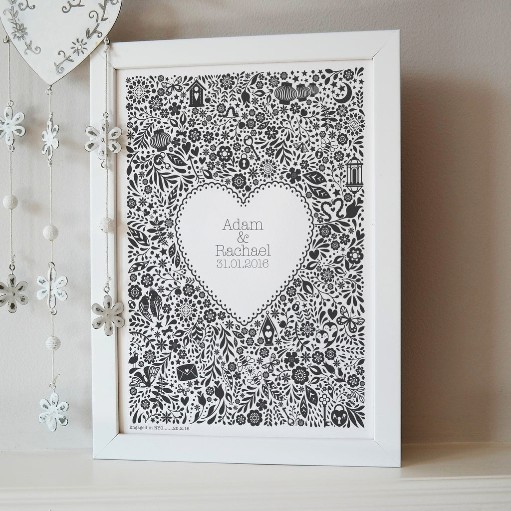 Personalised Floral Heart Wedding Print