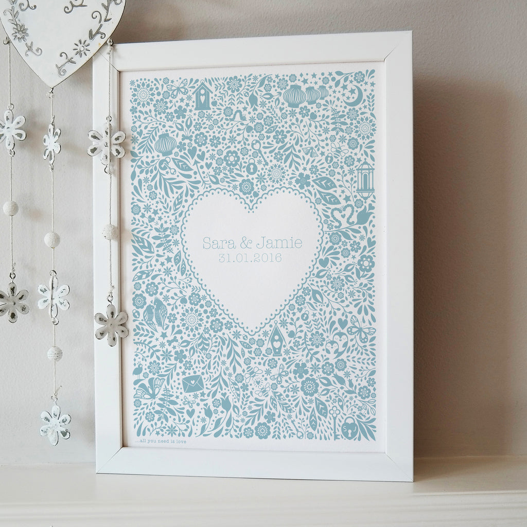 Personalised Floral Heart Wedding Print
