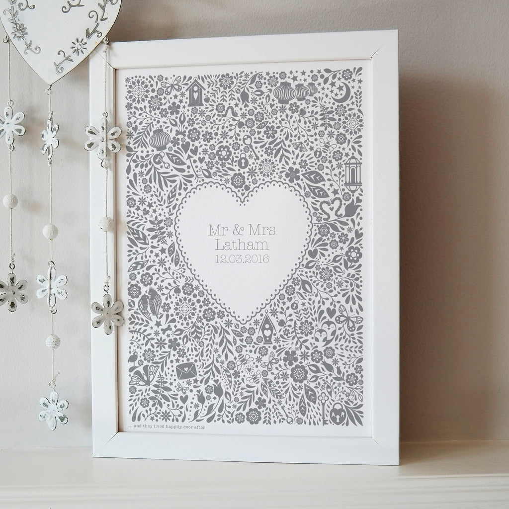 Personalised Floral Heart Wedding Print