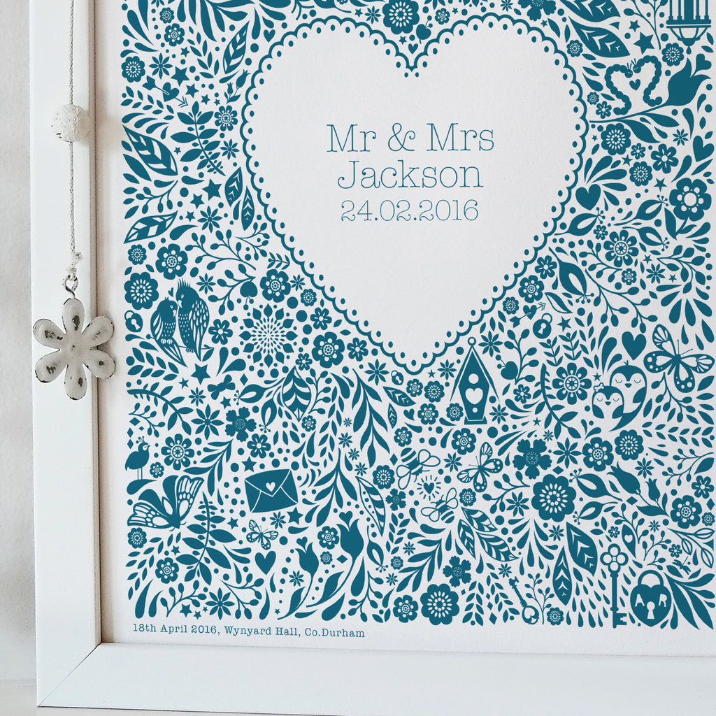 Personalised Floral Heart Wedding Print