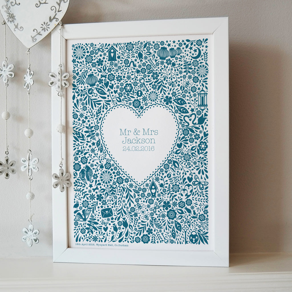 Personalised Floral Heart Wedding Print