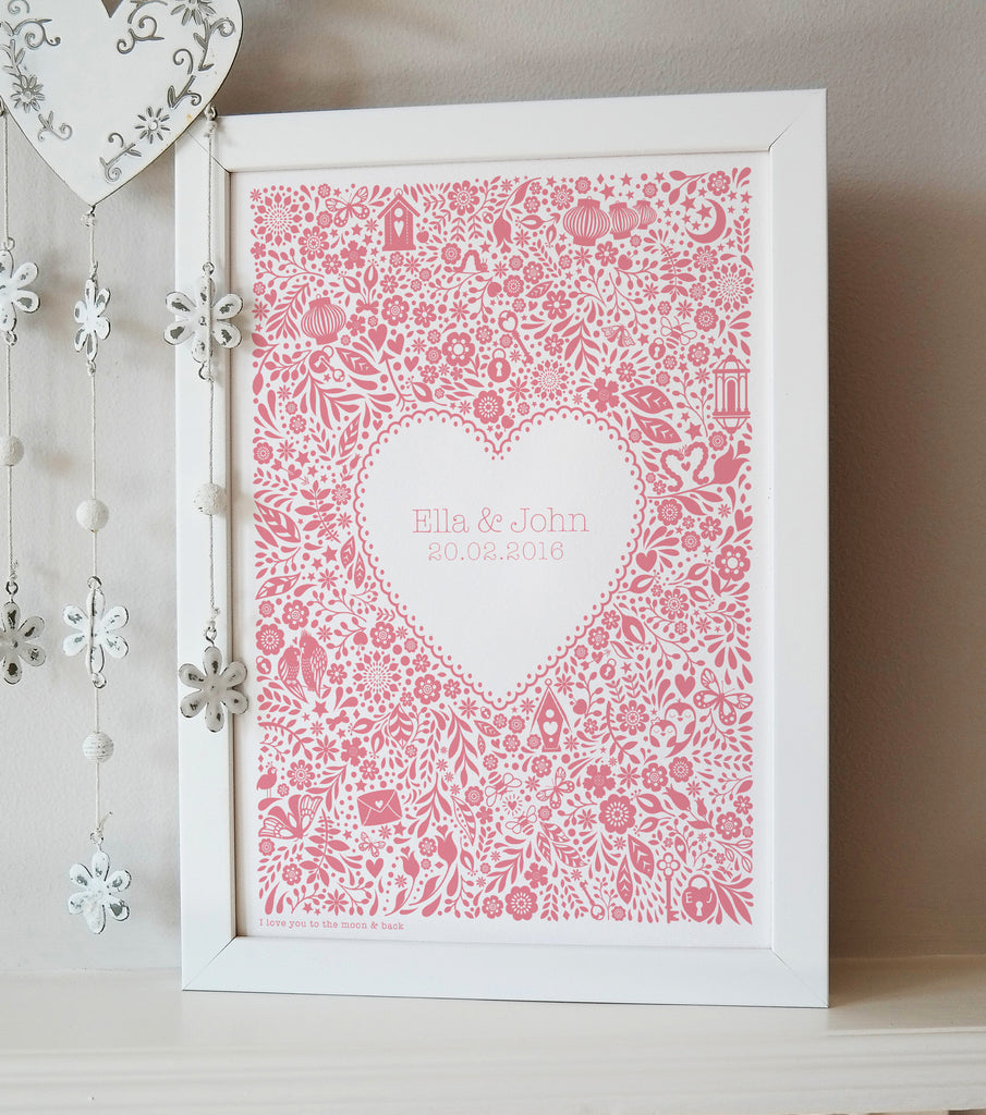 Personalised Floral Heart Wedding Print