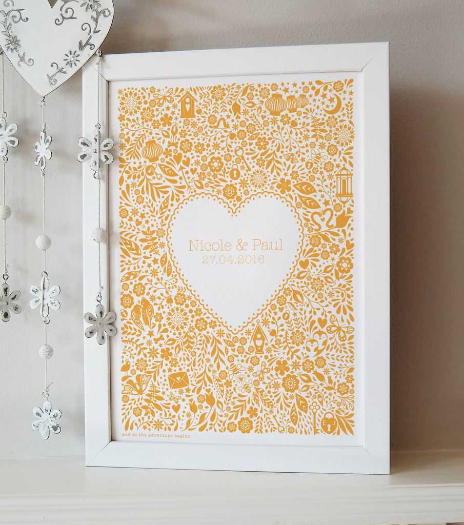Personalised Floral Heart Wedding Print
