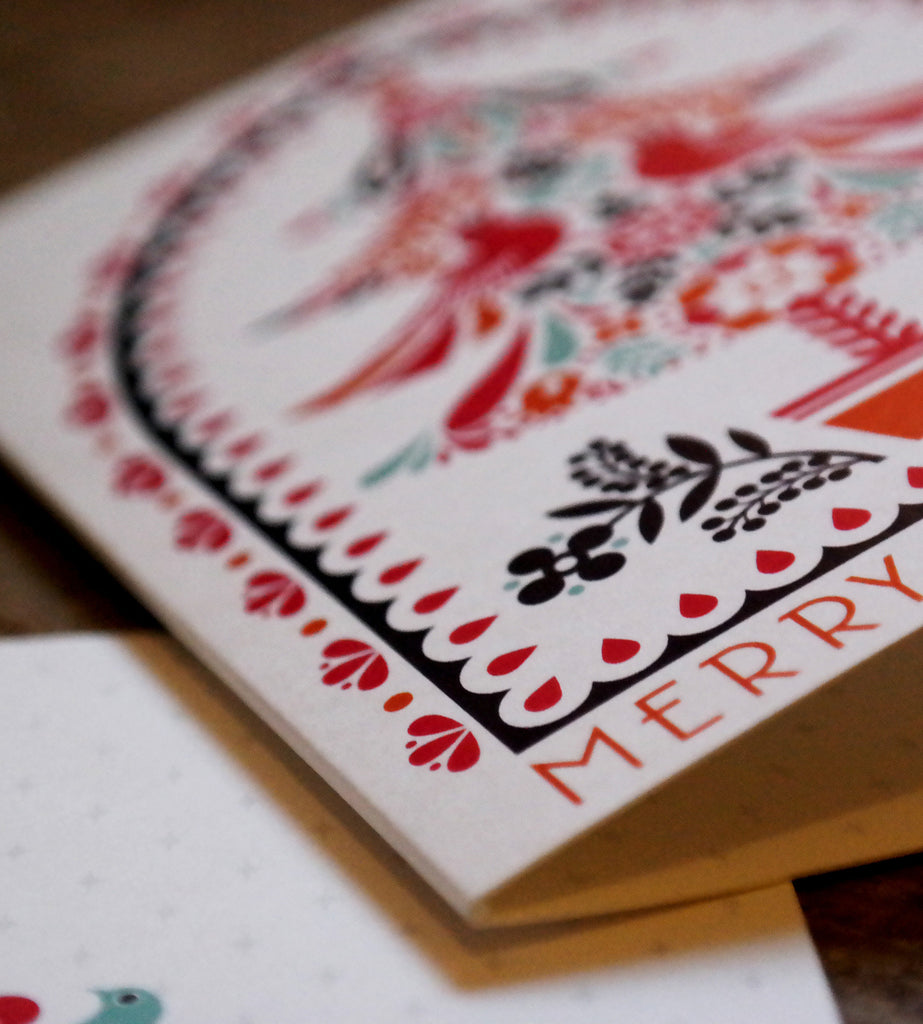 Set Of Eight Folk Christmas Tree And Bauble Cards