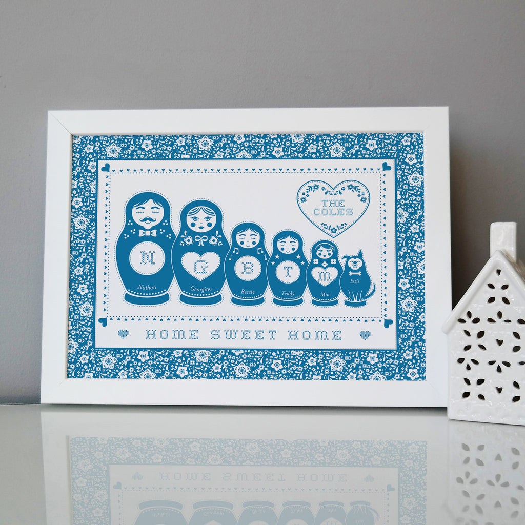 Personalised Cross Stitch Russian Doll Family Print