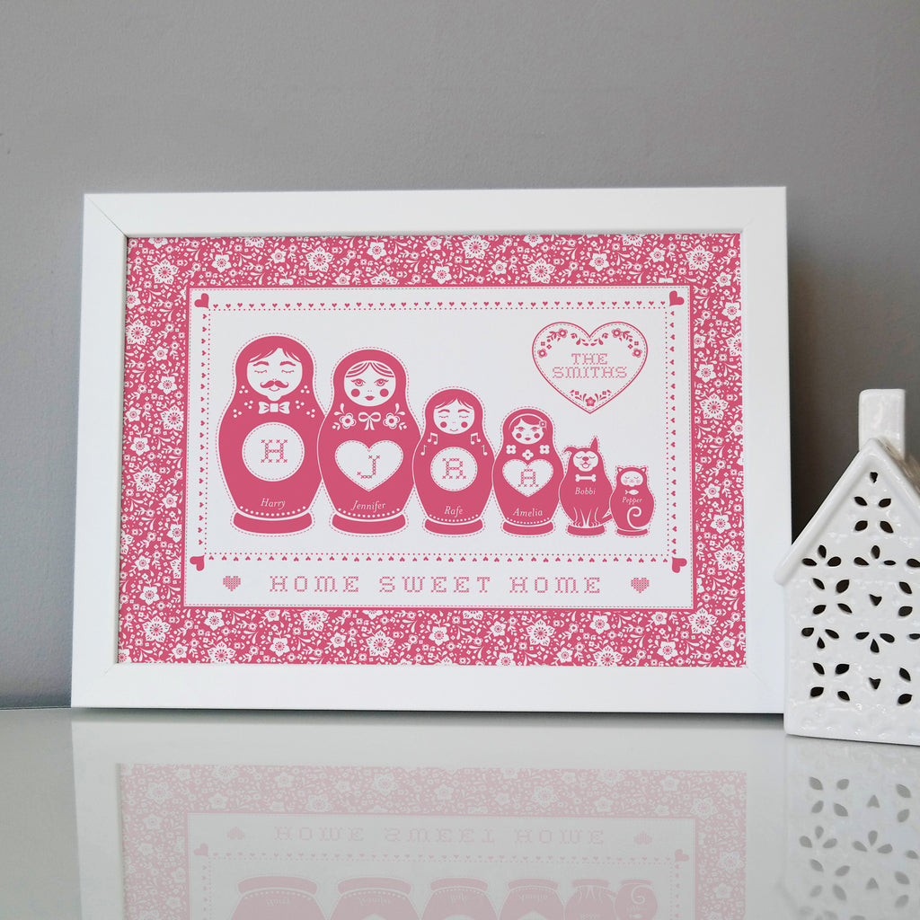 Personalised Cross Stitch Russian Doll Family Print
